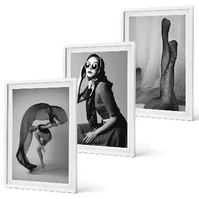 Juego de 3 cuadros retratos de mujeres en blanco y negro
