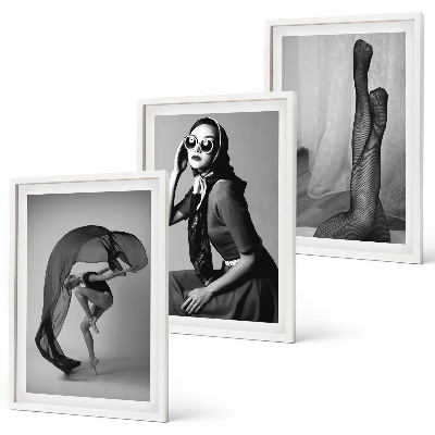 Juego de 3 cuadros Retratos en blanco y negro de mujeres