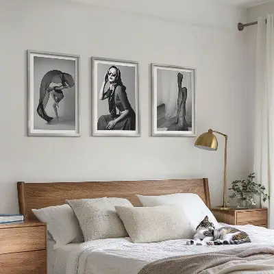 Juego de 3 cuadros retratos de mujeres en blanco y negro