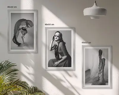 Juego de 3 cuadros retratos de mujeres en blanco y negro