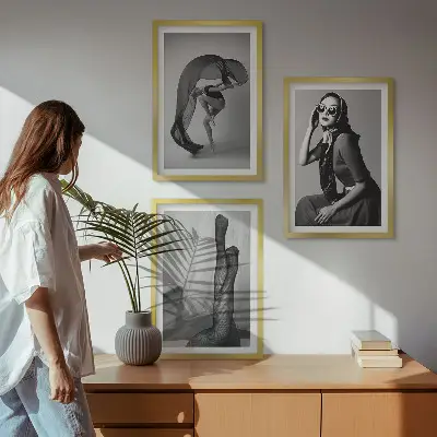 Juego de 3 cuadros retratos de mujeres en blanco y negro