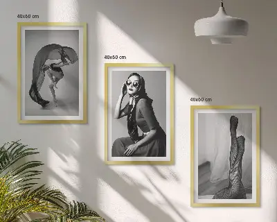 Juego de 3 cuadros retratos de mujeres en blanco y negro