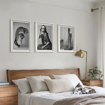 Juego de 3 cuadros retratos de mujeres en blanco y negro