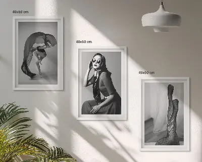 Juego de 3 cuadros retratos de mujeres en blanco y negro