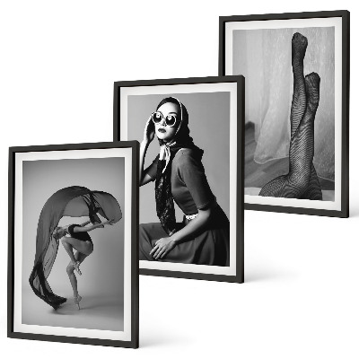 Juego de 3 cuadros Retratos en blanco y negro de mujeres
