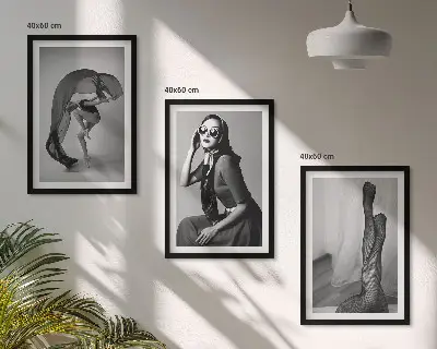 Juego de 3 cuadros retratos de mujeres en blanco y negro