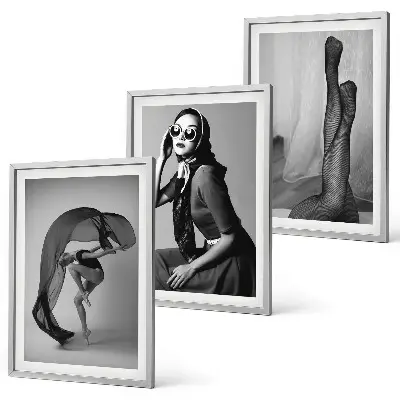 Juego de 3 cuadros retratos de mujeres en blanco y negro