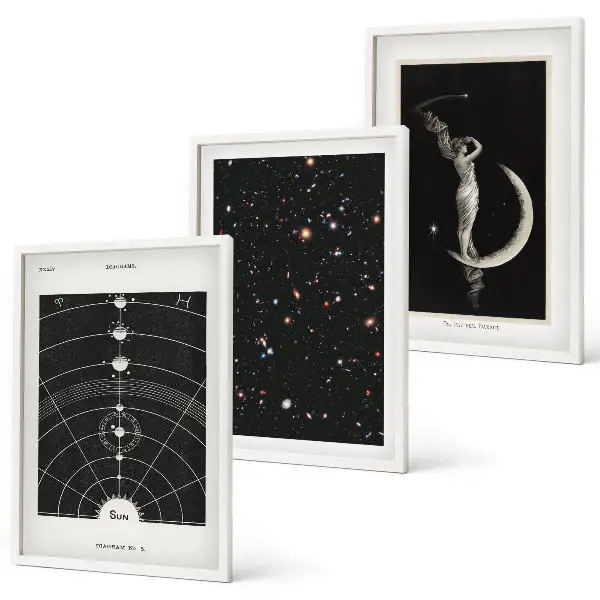 Set de 3 cuadros para salón con diseño de figura nocturna del sistema solar