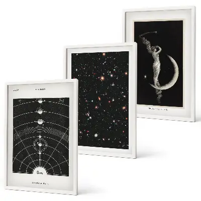 Set de 3 cuadros para salón con diseño de figura nocturna del sistema solar