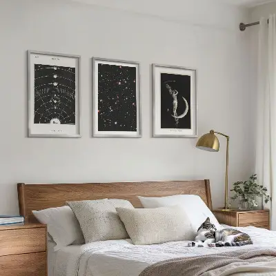 Set de 3 cuadros para salón con diseño de figura nocturna del sistema solar