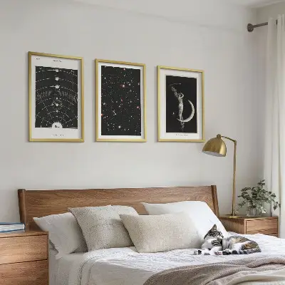 Set de 3 cuadros para salón con diseño de figura nocturna del sistema solar