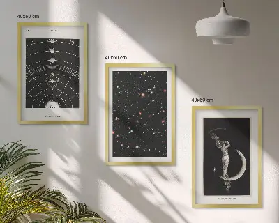 Set de 3 cuadros para salón con diseño de figura nocturna del sistema solar