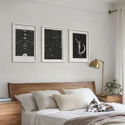 Set de 3 cuadros para salón con diseño de figura nocturna del sistema solar