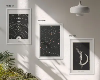 Set de 3 cuadros para salón con diseño de figura nocturna del sistema solar