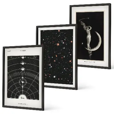 Set de 3 cuadros para salón con diseño de figura nocturna del sistema solar