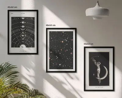 Set de 3 cuadros para salón con diseño de figura nocturna del sistema solar