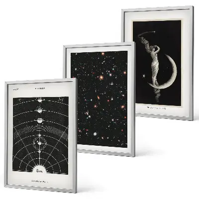 Set de 3 cuadros para salón con diseño de figura nocturna del sistema solar