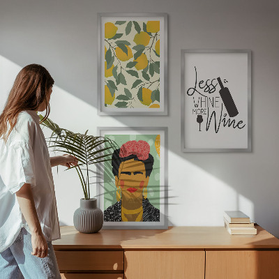 Juego de 3 cuadros Retrato de Frida con vino de limones
