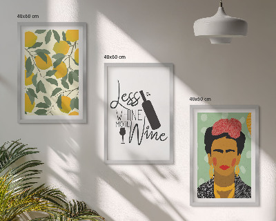 Juego de 3 cuadros Retrato de Frida con vino de limones