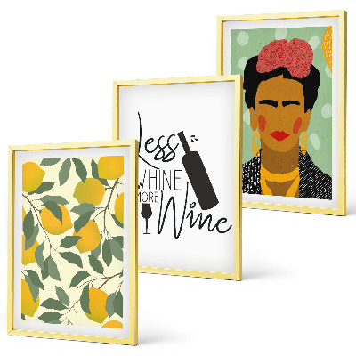 Juego de 3 cuadros Retrato de Frida con vino de limones