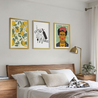 Juego de 3 cuadros Retrato de Frida con vino de limones