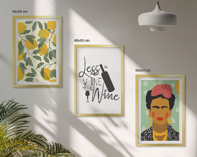 Juego de 3 cuadros Retrato de Frida con vino de limones
