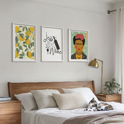 Juego de 3 cuadros Retrato de Frida con vino de limones