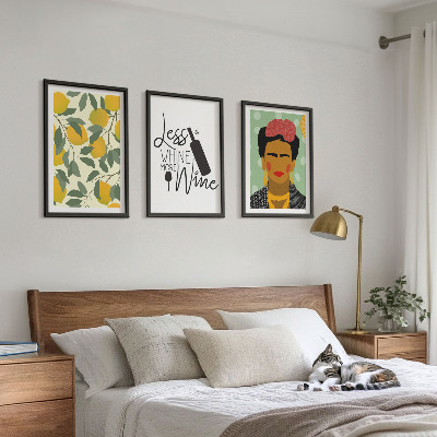 Juego de 3 cuadros Retrato de Frida con vino de limones