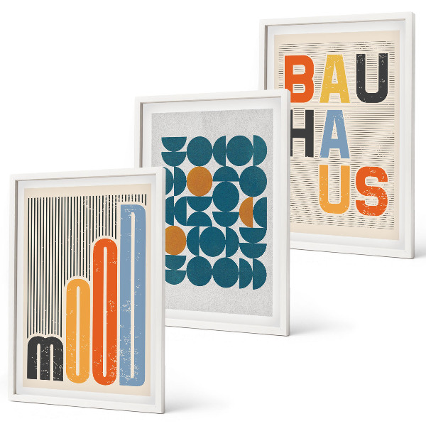 Set de 3 cuadros para salón patrones geométricos de la Bauhaus