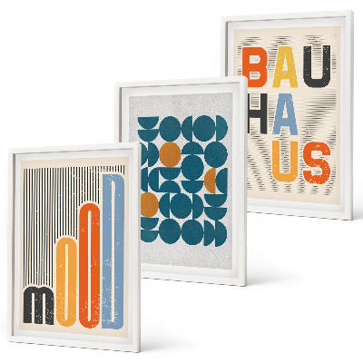 Set de 3 cuadros para salón patrones geométricos de la Bauhaus
