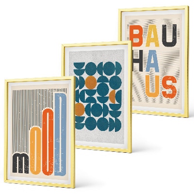 Set de 3 cuadros para salón patrones geométricos de la Bauhaus