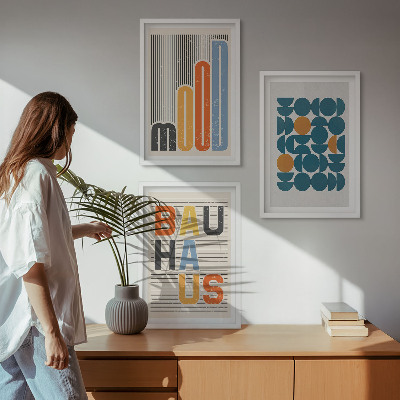 Set de 3 cuadros para salón patrones geométricos de la Bauhaus