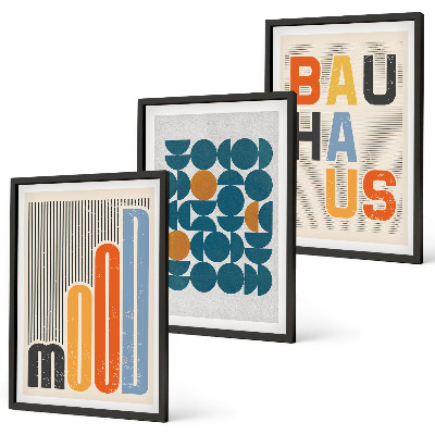 Set de 3 cuadros para salón patrones geométricos de la Bauhaus