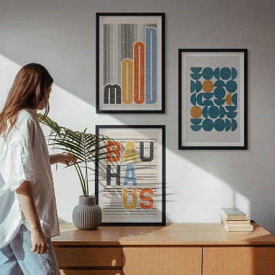 Set de 3 cuadros para salón patrones geométricos de la Bauhaus