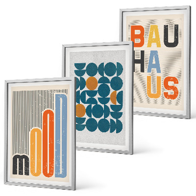 Set de 3 cuadros para salón patrones geométricos de la Bauhaus