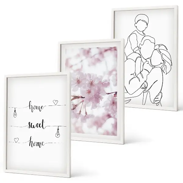 Juego de 3 cuadros flores estilo minimalista