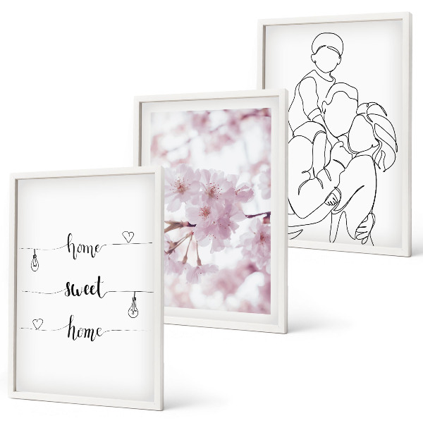 Juego de 3 cuadros Flores familia minimalista