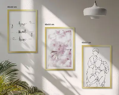 Juego de 3 cuadros flores estilo minimalista