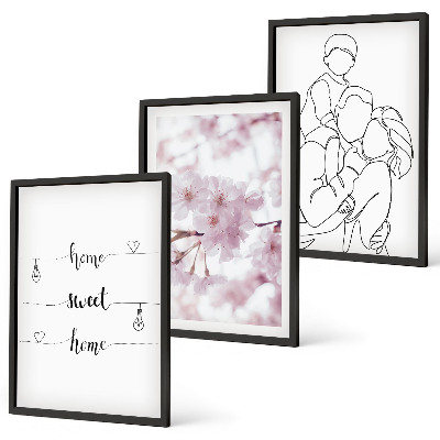 Juego de 3 cuadros Flores familia minimalista