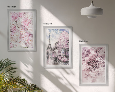 Set de 3 cuadros para salón Paisaje de flores en tonos rosados