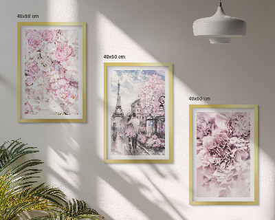 Set de 3 cuadros para salón Paisaje de flores en tonos rosados