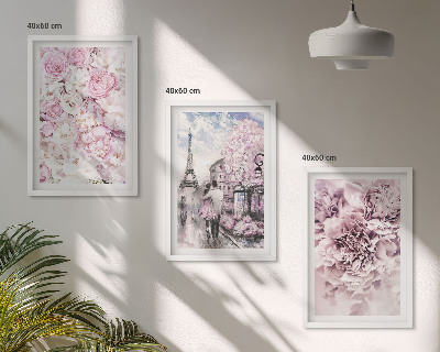 Set de 3 cuadros para salón Paisaje de flores en tonos rosados