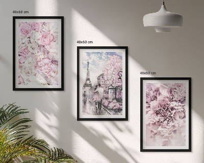 Set de 3 cuadros para salón Paisaje de flores en tonos rosados