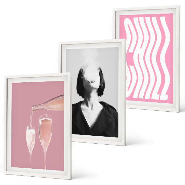 Set de 3 cuadros para salón Elegante retrato de relajación con champán