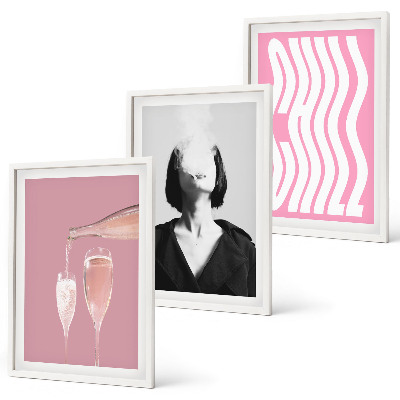 Set de 3 cuadros para salón Elegante retrato de relajación con champán