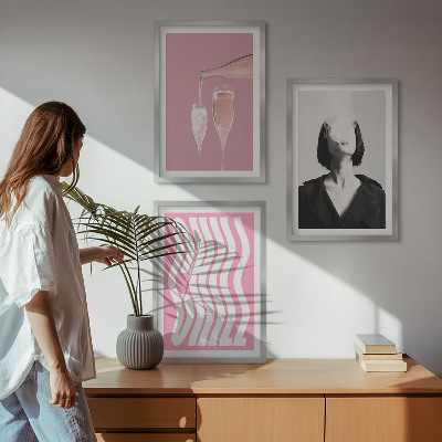 Set de 3 cuadros para salón Elegante retrato de relajación con champán