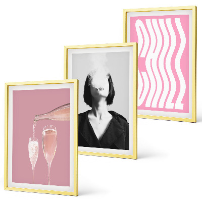 Set de 3 cuadros para salón Elegante retrato de relajación con champán