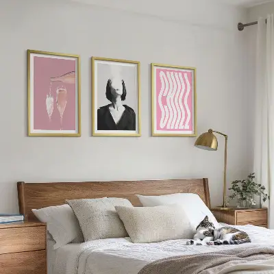 Set de 3 cuadros para salón de elegante retrato de relajación con champán