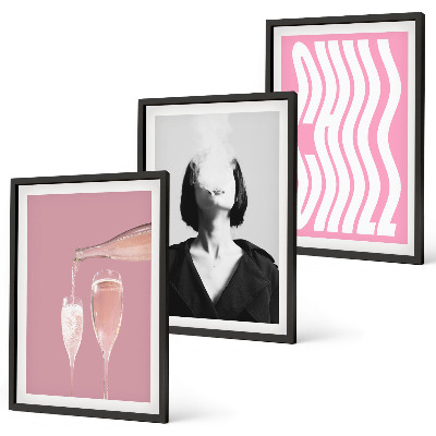 Set de 3 cuadros para salón Elegante retrato de relajación con champán