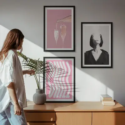 Set de 3 cuadros para salón de elegante retrato de relajación con champán
